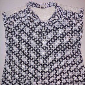 3/$12 Van Heusen Blue&White Printed Shirt w/ Lace